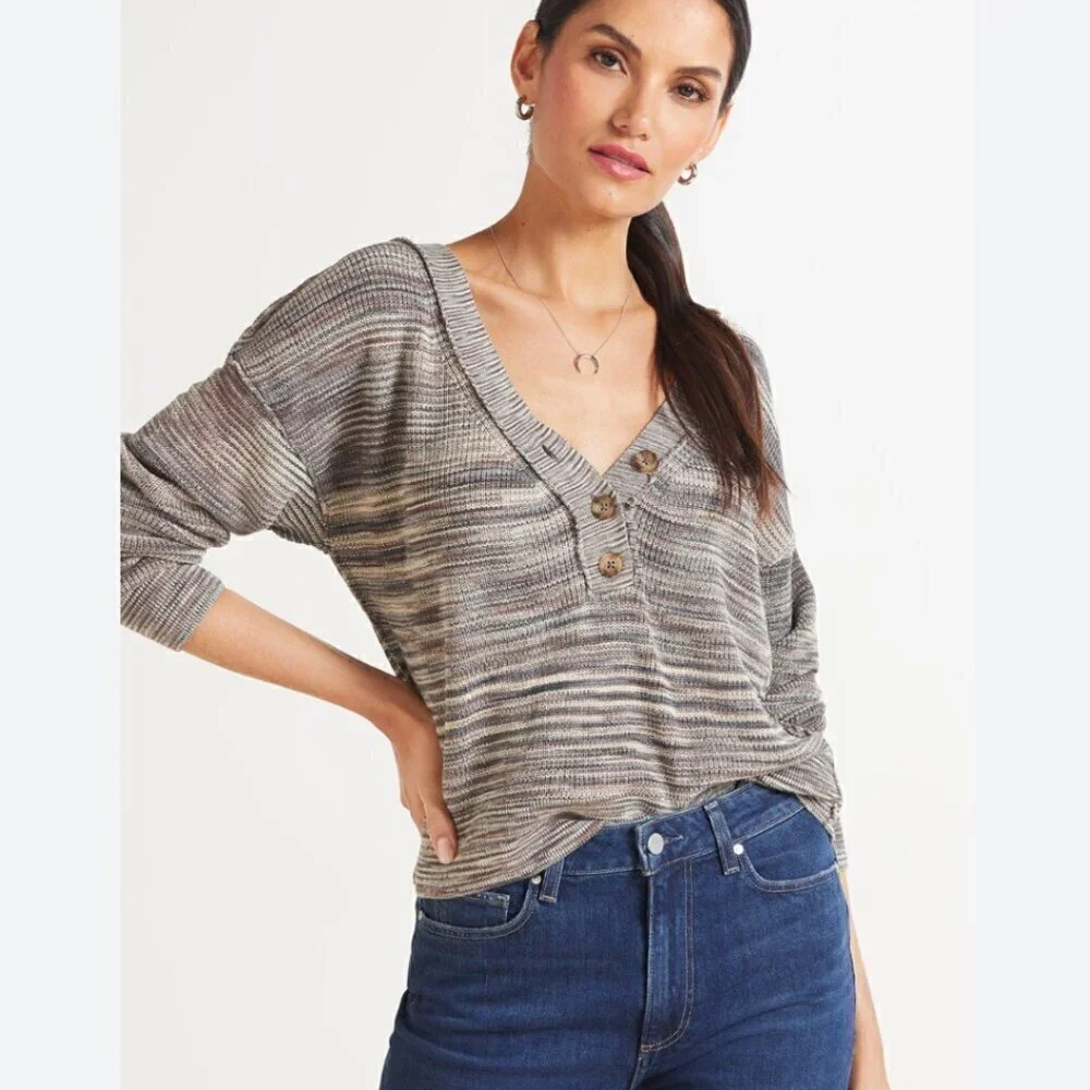 Free People Women's Size Small Multicolor Mercury Henley Knit Sweater